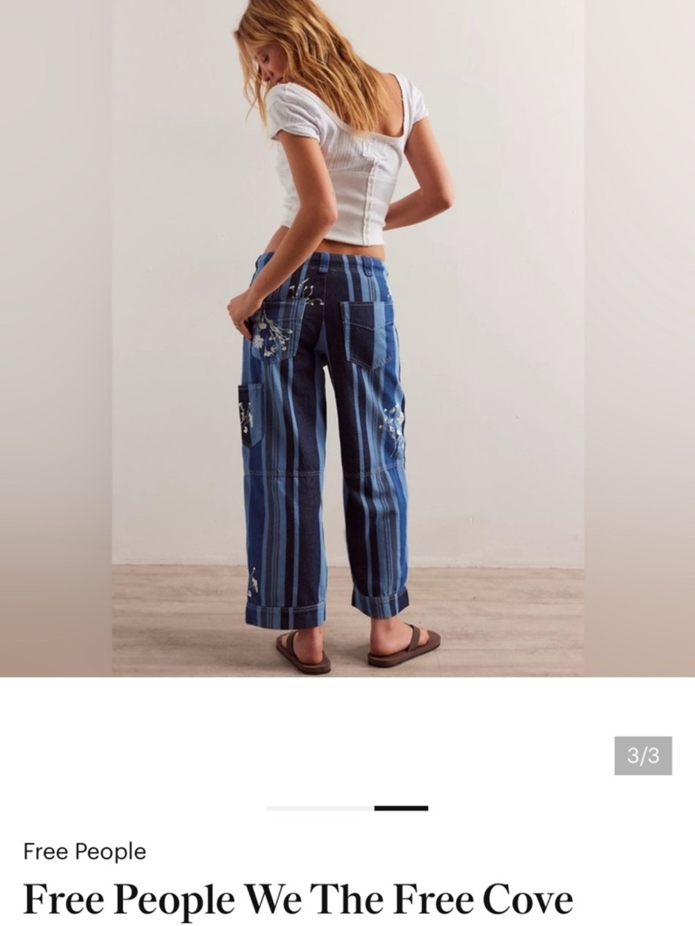 NEW Free People We The Free Cove Crop Pull On Stripe Floral Print Denim Jeans XS - Picture 4 of 14